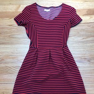 madewell fit and flare striped dress